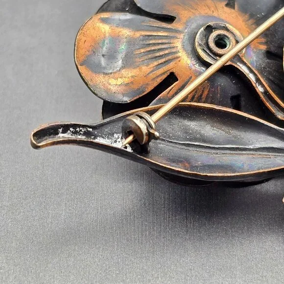 VTG Copper Flower Brooch Pin 2.5" Layered Petals Dimensional Design Statement - Picture 5 of 6